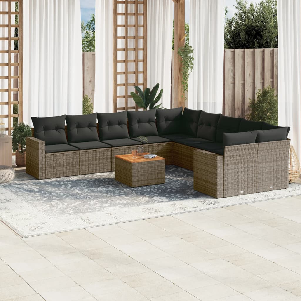 vidaXL Set canapele de grădină cu perne, 11 piese, gri, poliratan vidaXL Set canapele de grădină cu perne, 11 piese, gri, poliratan