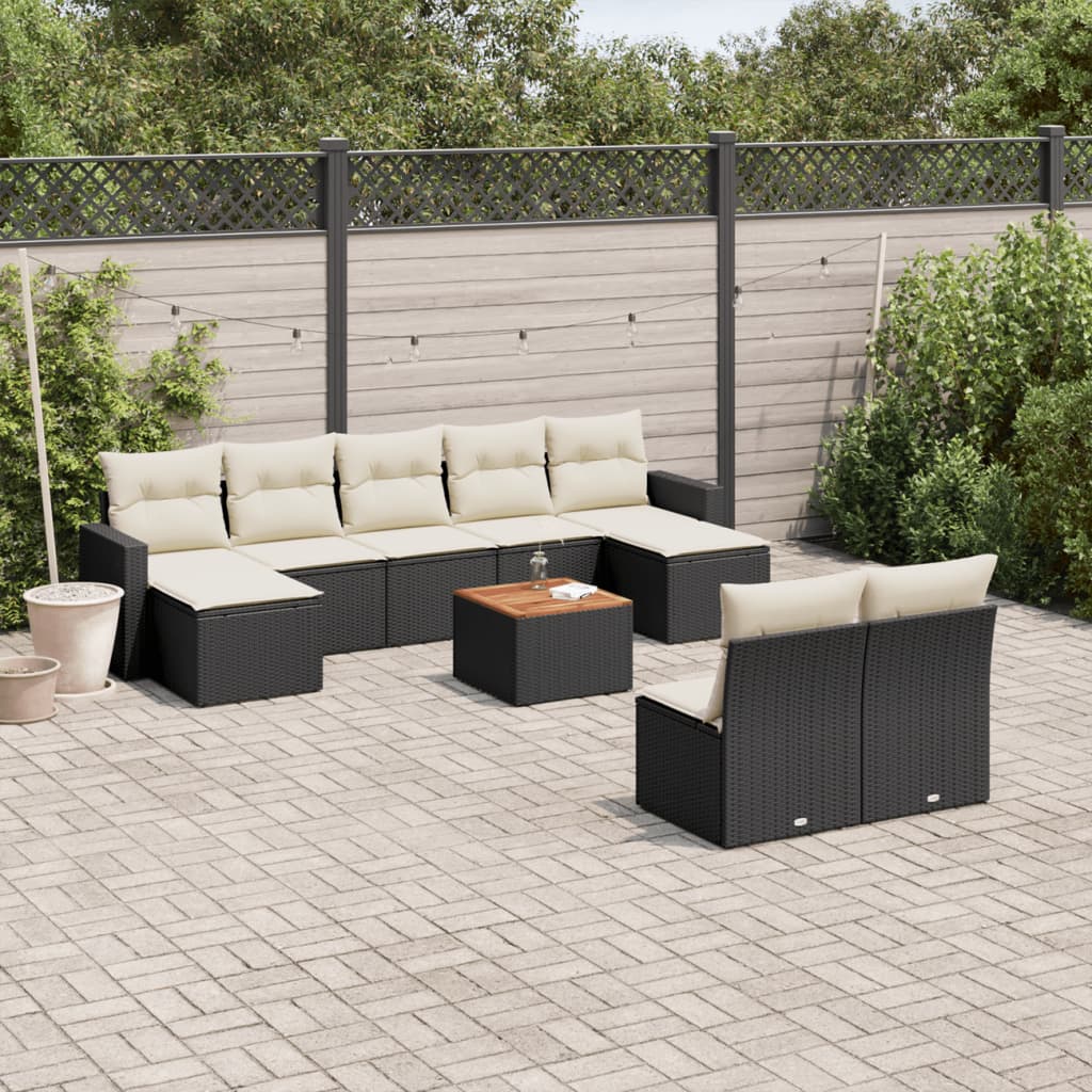 vidaXL Set canapele de grădină cu perne, 10 piese, negru, poliratan vidaXL Set canapele de grădină cu perne, 10 piese, negru, poliratan