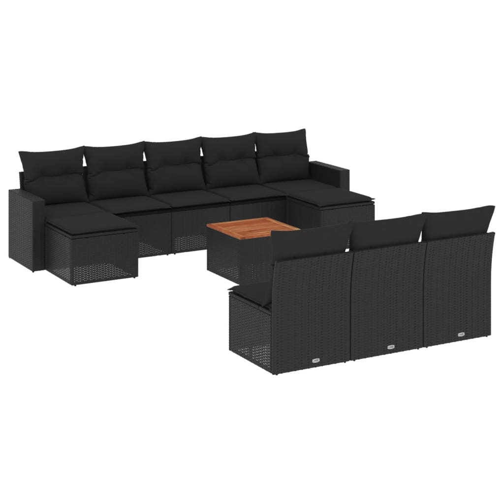 vidaXL Set canapele de grădină cu perne, 11 piese, negru, poliratan vidaXL Set canapele de grădină cu perne, 11 piese, negru, poliratan