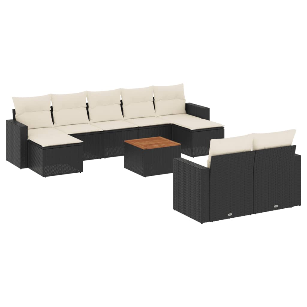 vidaXL Set canapele de grădină cu perne, 10 piese, negru, poliratan vidaXL Set canapele de grădină cu perne, 10 piese, negru, poliratan