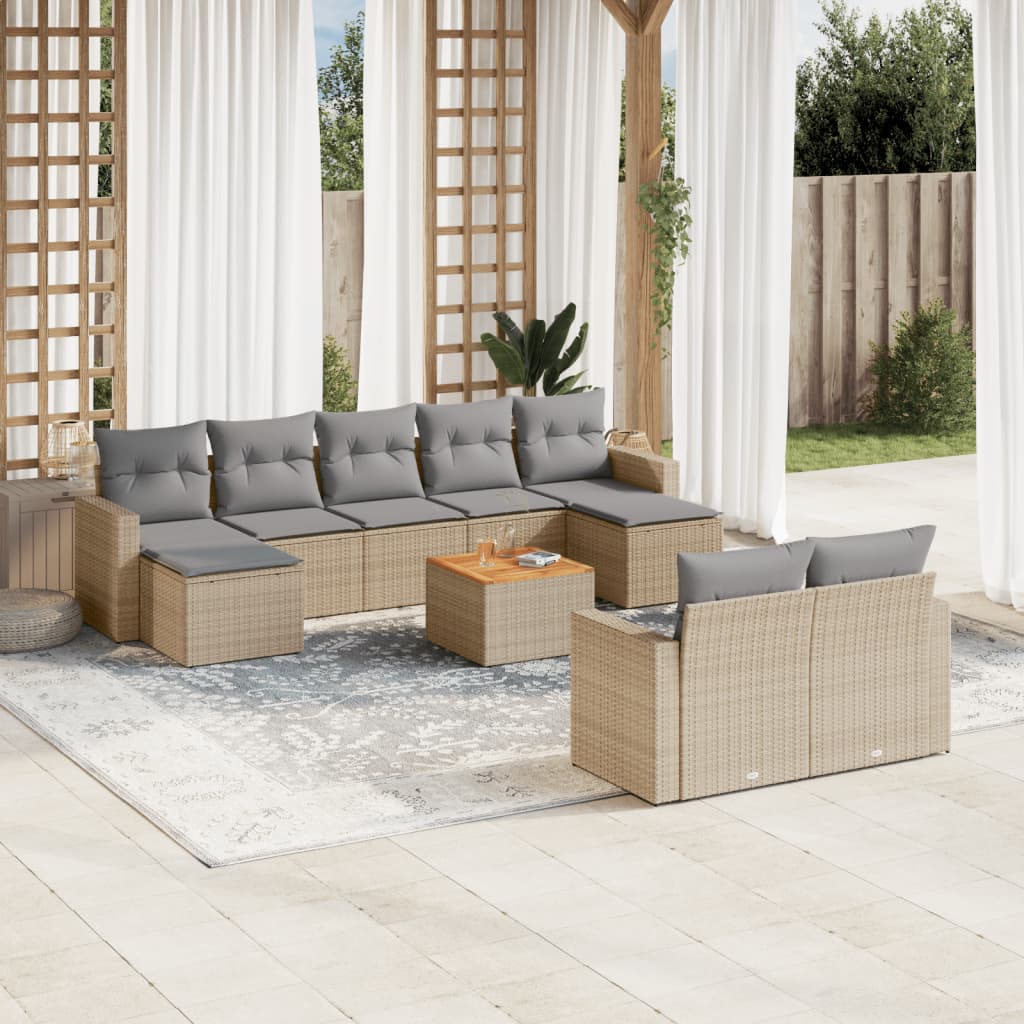 vidaXL Set canapele de grădină cu perne, 10 piese, bej, poliratan vidaXL Set canapele de grădină cu perne, 10 piese, bej, poliratan
