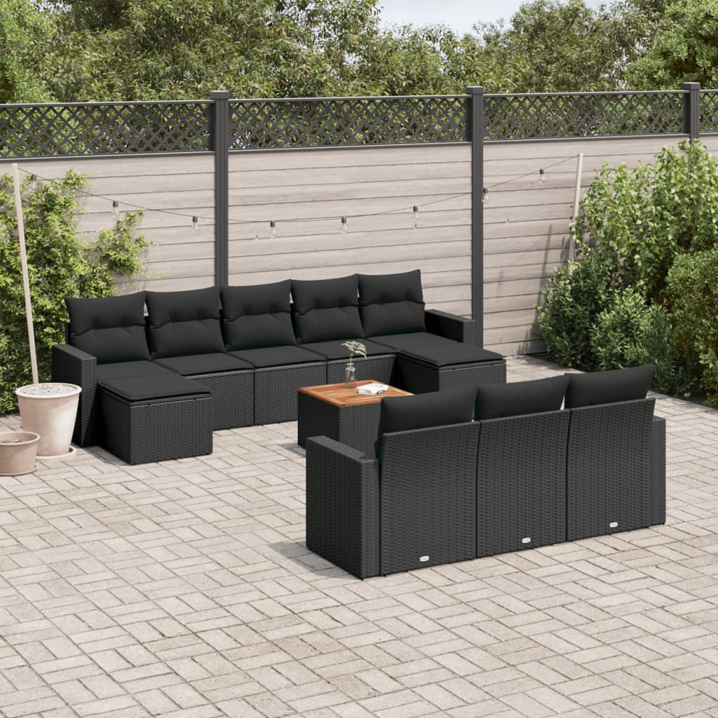 vidaXL Set canapele de grădină cu perne, 11 piese, negru, poliratan vidaXL Set canapele de grădină cu perne, 11 piese, negru, poliratan