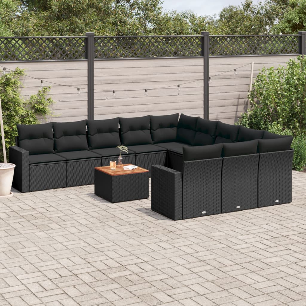 vidaXL Set canapele de grădină, 12 piese, cu perne, negru, poliratan vidaXL Set canapele de grădină, 12 piese, cu perne, negru, poliratan