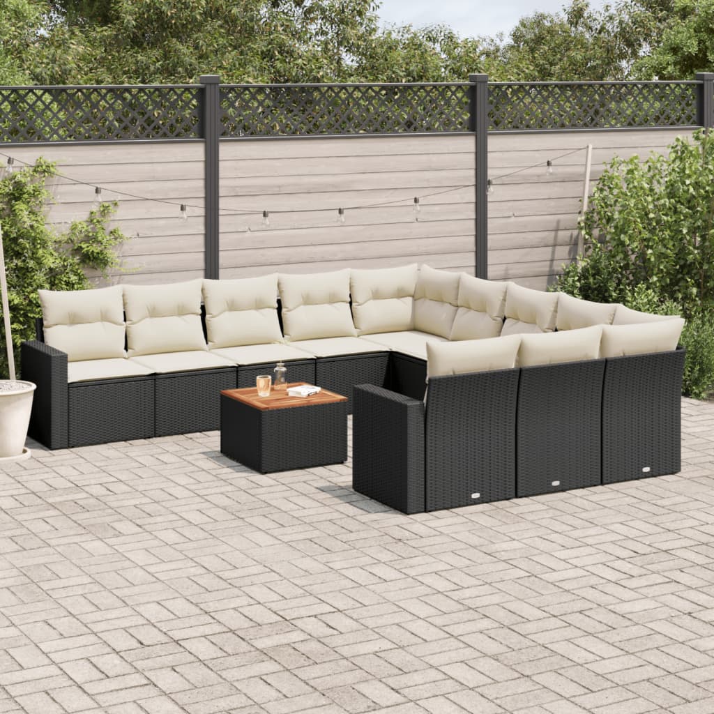 vidaXL Set canapele de grădină, 12 piese, cu perne, negru, poliratan vidaXL Set canapele de grădină, 12 piese, cu perne, negru, poliratan