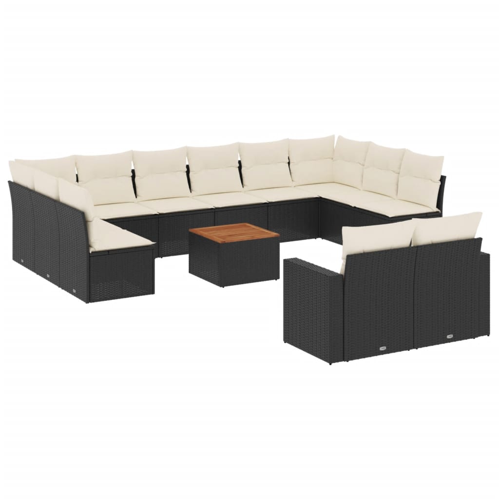 vidaXL Set mobilier de grădină cu perne, 13 piese, negru, poliratan vidaXL Set mobilier de grădină cu perne, 13 piese, negru, poliratan