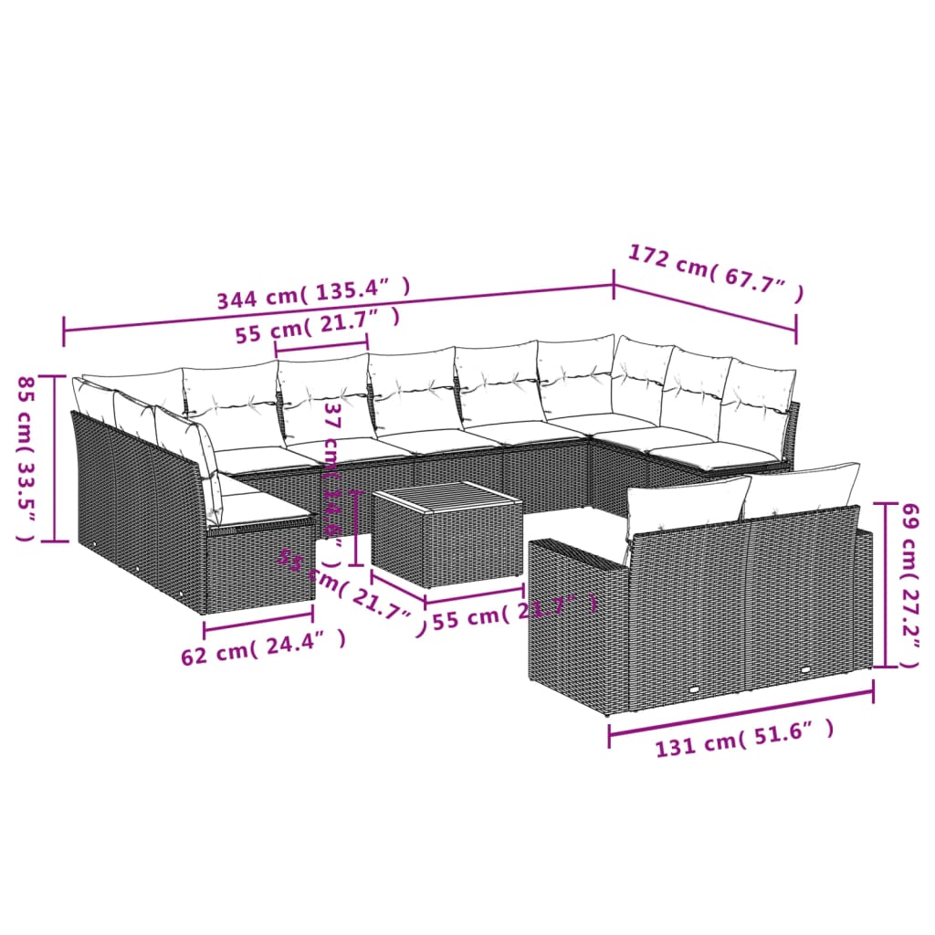 vidaXL Set mobilier de grădină cu perne, 13 piese, negru, poliratan vidaXL Set mobilier de grădină cu perne, 13 piese, negru, poliratan