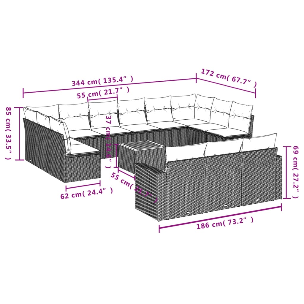 vidaXL Set mobilier de grădină cu perne, 14 piese, negru, poliratan vidaXL Set mobilier de grădină cu perne, 14 piese, negru, poliratan
