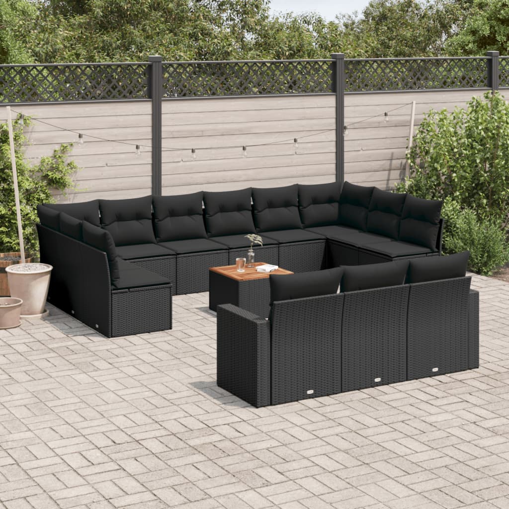 vidaXL Set mobilier de grădină cu perne, 14 piese, negru, poliratan vidaXL Set mobilier de grădină cu perne, 14 piese, negru, poliratan