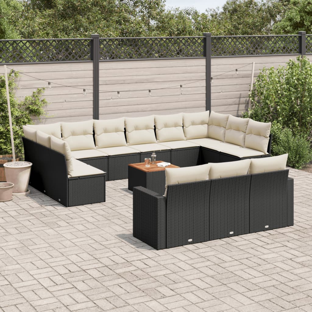 vidaXL Set mobilier de grădină cu perne, 14 piese, negru, poliratan vidaXL Set mobilier de grădină cu perne, 14 piese, negru, poliratan
