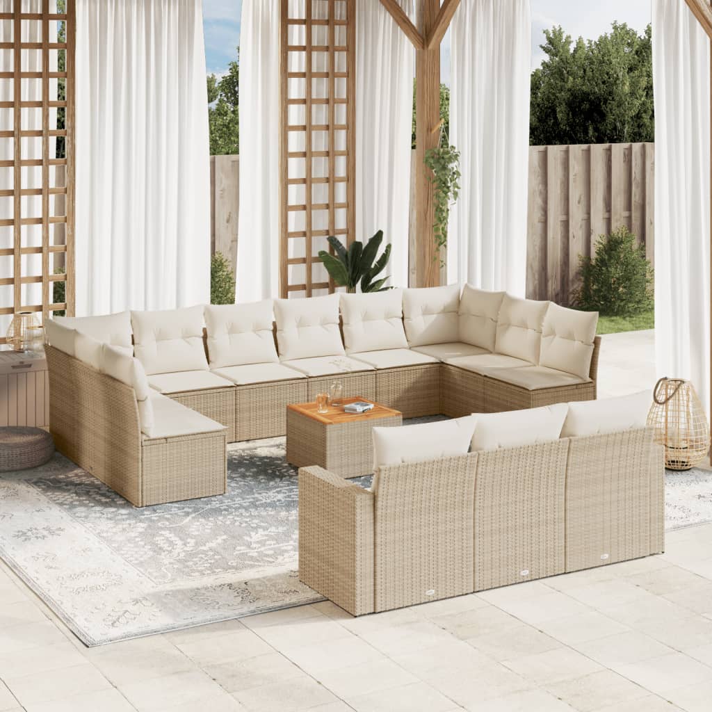 vidaXL Set canapele de grădină, 14 piese, cu perne, bej, poliratan vidaXL Set canapele de grădină, 14 piese, cu perne, bej, poliratan