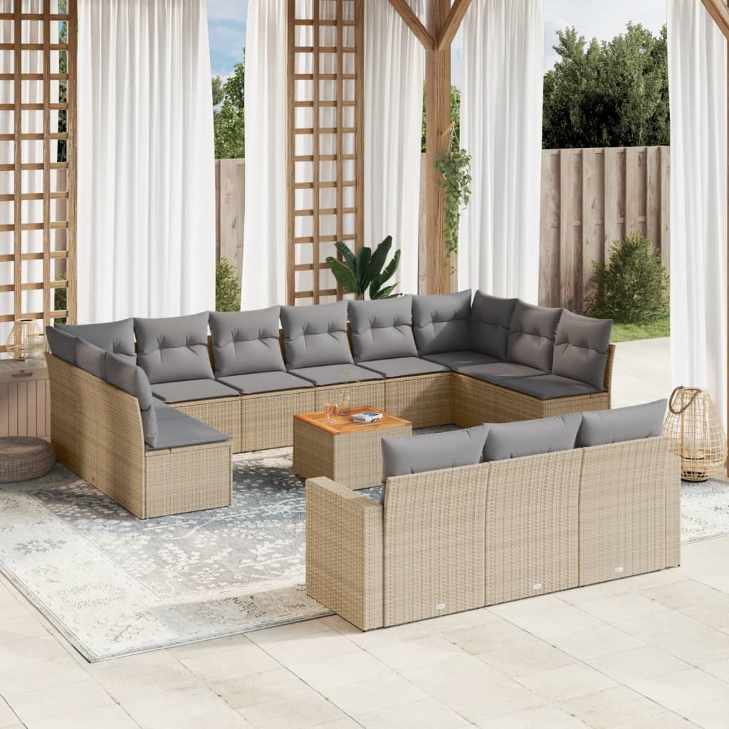 vidaXL Set canapele de grădină, 14 piese, cu perne, bej, poliratan vidaXL Set canapele de grădină, 14 piese, cu perne, bej, poliratan