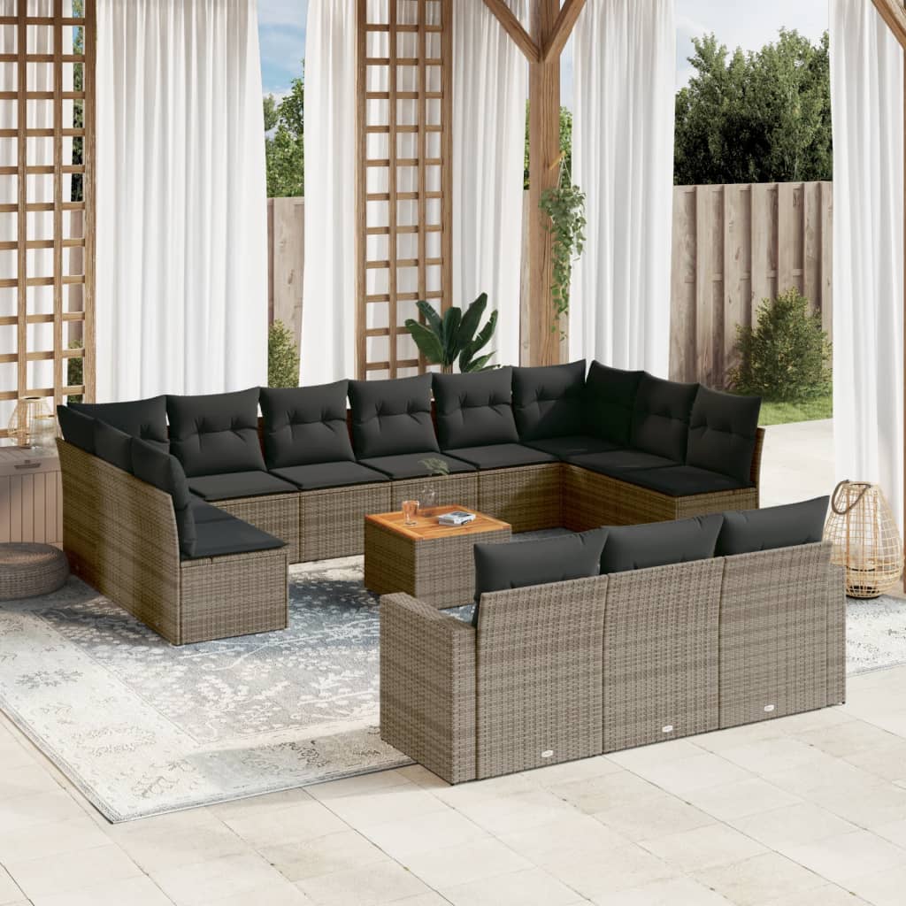 vidaXL Set mobilier de grădină cu perne, 14 piese, gri, poliratan vidaXL Set mobilier de grădină cu perne, 14 piese, gri, poliratan