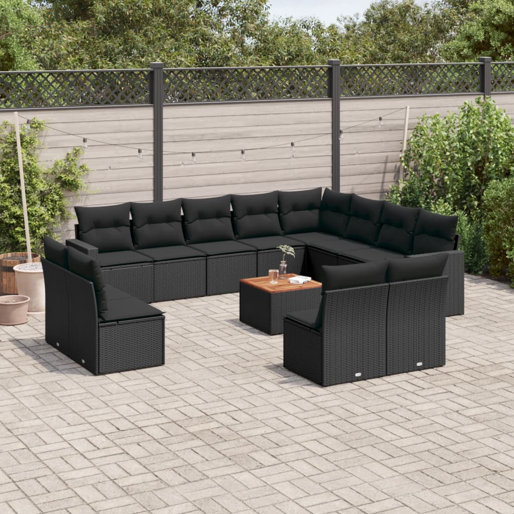 vidaXL Set mobilier de grădină cu perne, 13 piese, negru, poliratan vidaXL Set mobilier de grădină cu perne, 13 piese, negru, poliratan