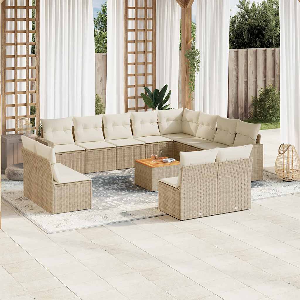 vidaXL Set canapele de grădină, 13 piese, cu perne, bej, poliratan vidaXL Set canapele de grădină, 13 piese, cu perne, bej, poliratan