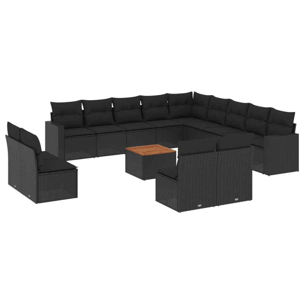vidaXL Set mobilier de grădină cu perne, 14 piese, negru, poliratan vidaXL Set mobilier de grădină cu perne, 14 piese, negru, poliratan