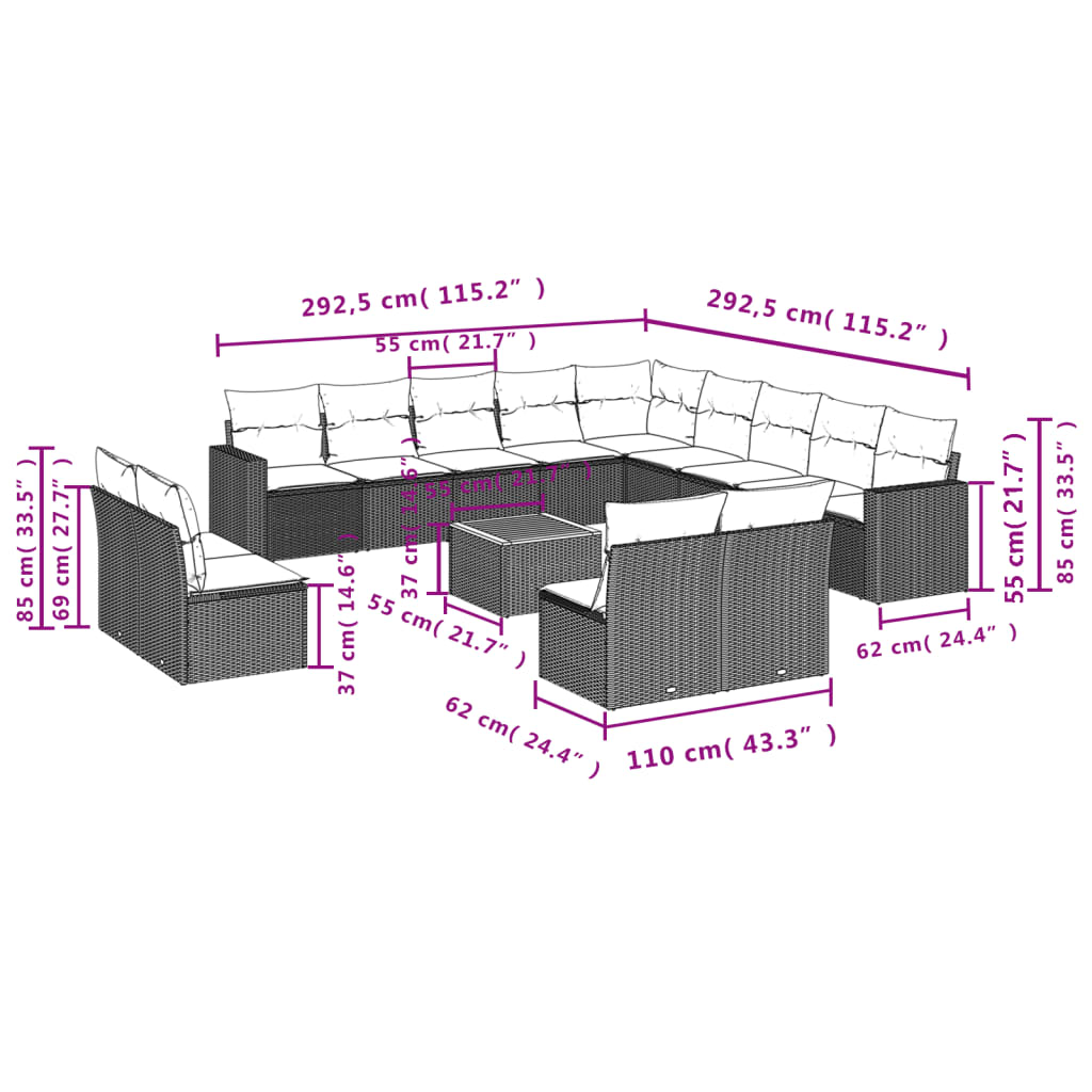 vidaXL Set mobilier de grădină cu perne, 14 piese, negru, poliratan vidaXL Set mobilier de grădină cu perne, 14 piese, negru, poliratan