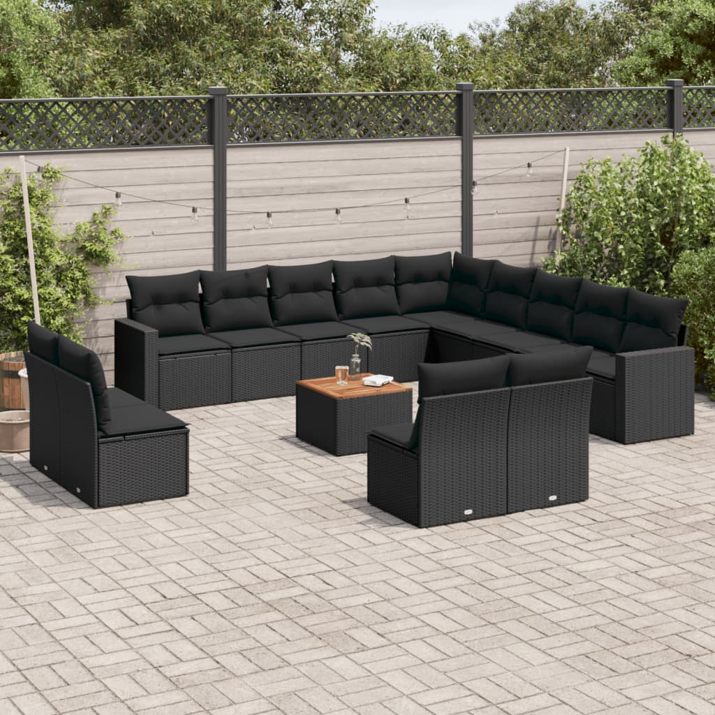 vidaXL Set mobilier de grădină cu perne, 14 piese, negru, poliratan vidaXL Set mobilier de grădină cu perne, 14 piese, negru, poliratan