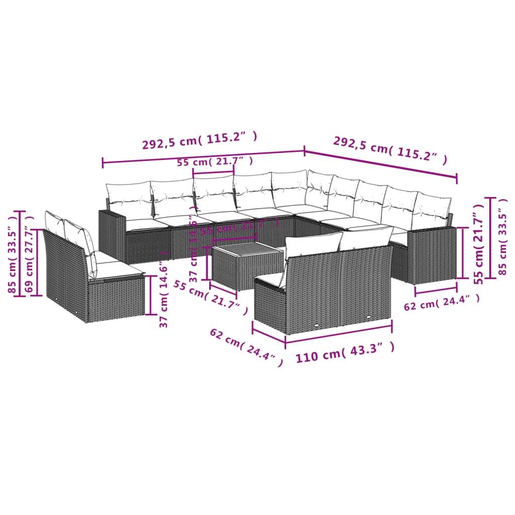 vidaXL Set mobilier de grădină cu perne, 14 piese, negru, poliratan vidaXL Set mobilier de grădină cu perne, 14 piese, negru, poliratan