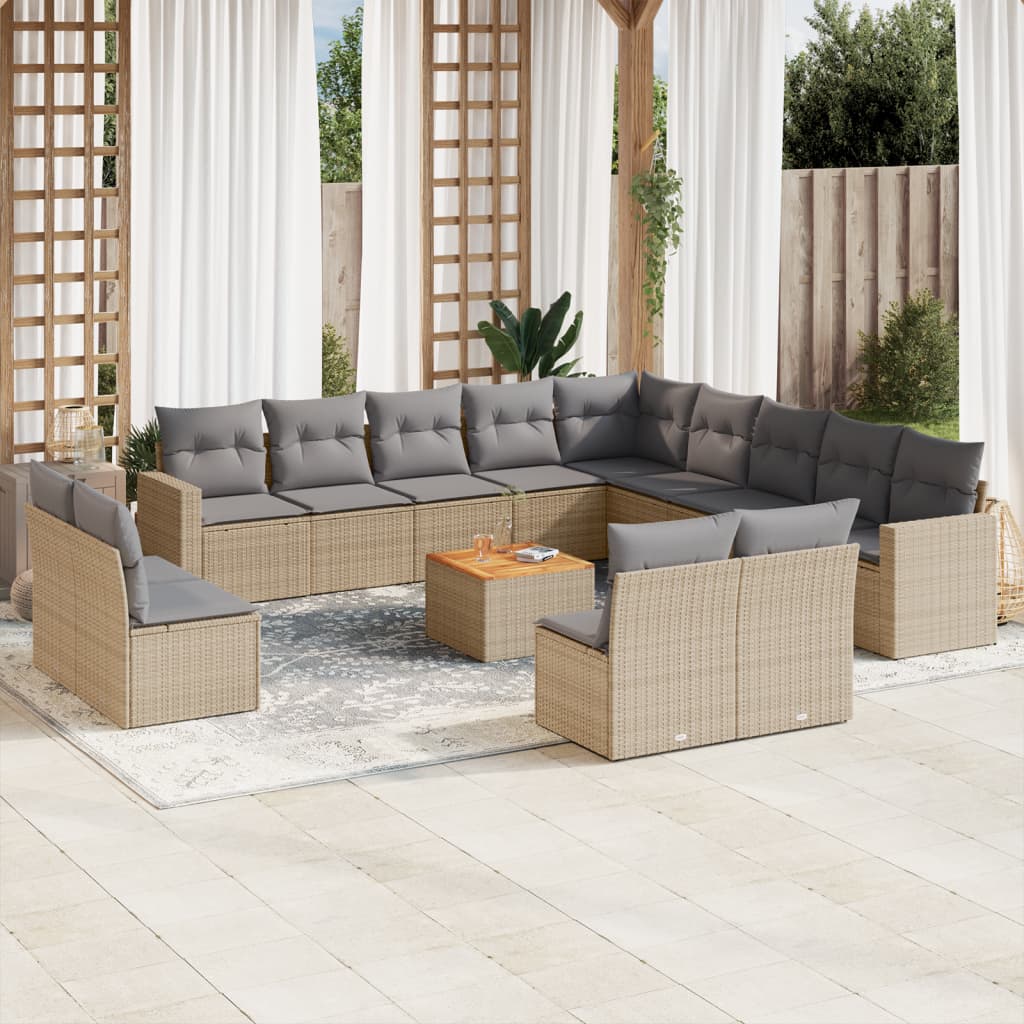 vidaXL Set canapele de grădină, 14 piese, cu perne, bej, poliratan vidaXL Set canapele de grădină, 14 piese, cu perne, bej, poliratan