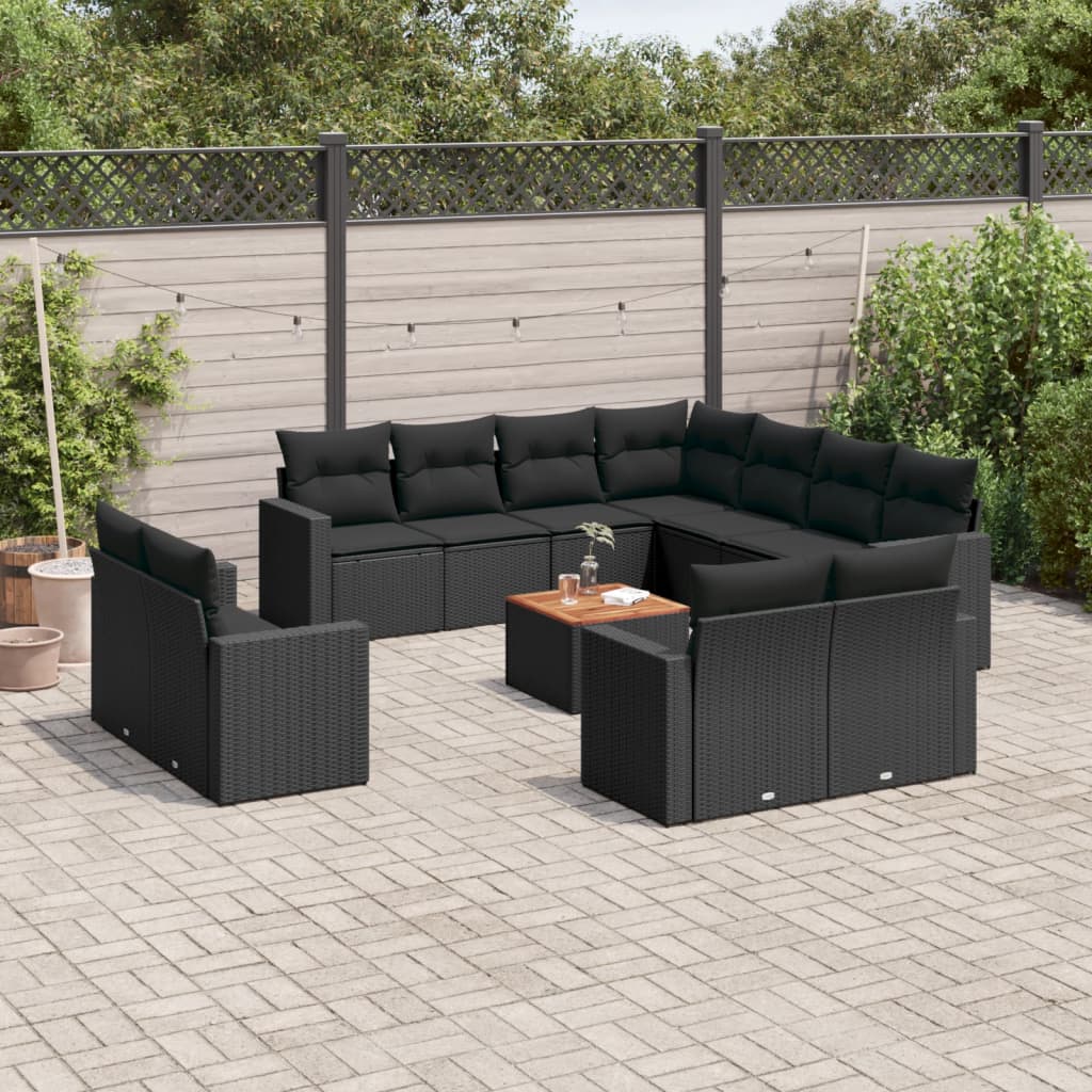 vidaXL Set canapele de grădină, 12 piese, cu perne, negru, poliratan vidaXL Set canapele de grădină, 12 piese, cu perne, negru, poliratan