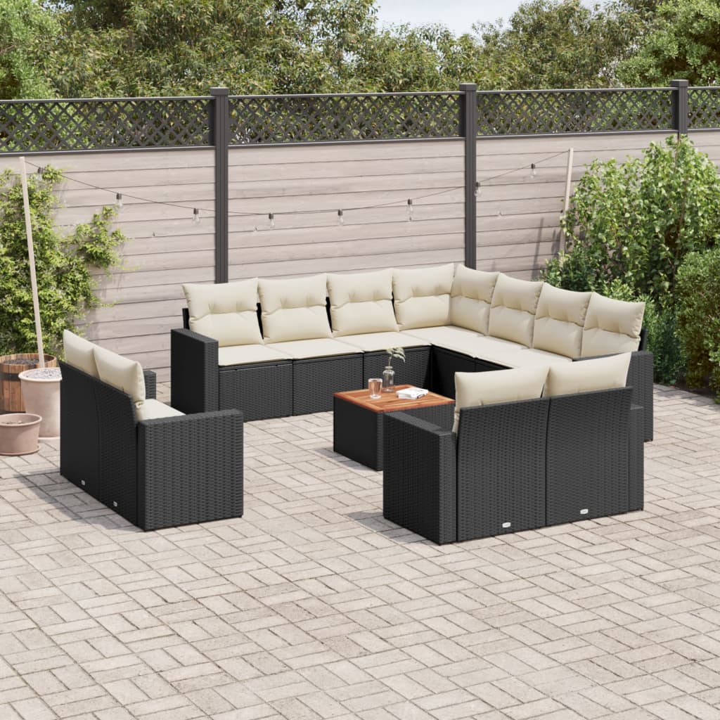 vidaXL Set mobilier de grădină cu perne, 13 piese, negru, poliratan vidaXL Set mobilier de grădină cu perne, 13 piese, negru, poliratan