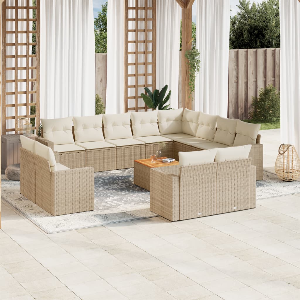 vidaXL Set canapele de grădină, 13 piese, cu perne, bej, poliratan vidaXL Set canapele de grădină, 13 piese, cu perne, bej, poliratan