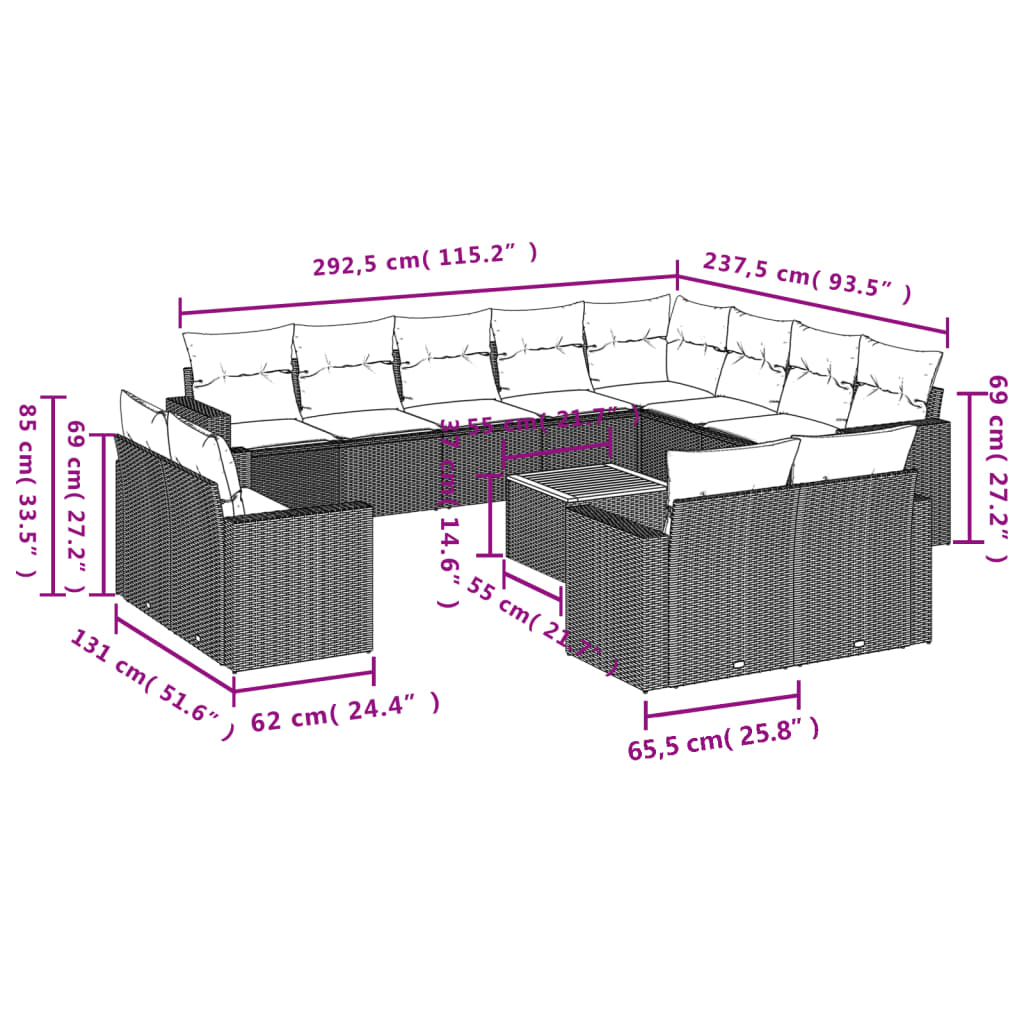 vidaXL Set mobilier de grădină cu perne, 13 piese, gri, poliratan vidaXL Set mobilier de grădină cu perne, 13 piese, gri, poliratan