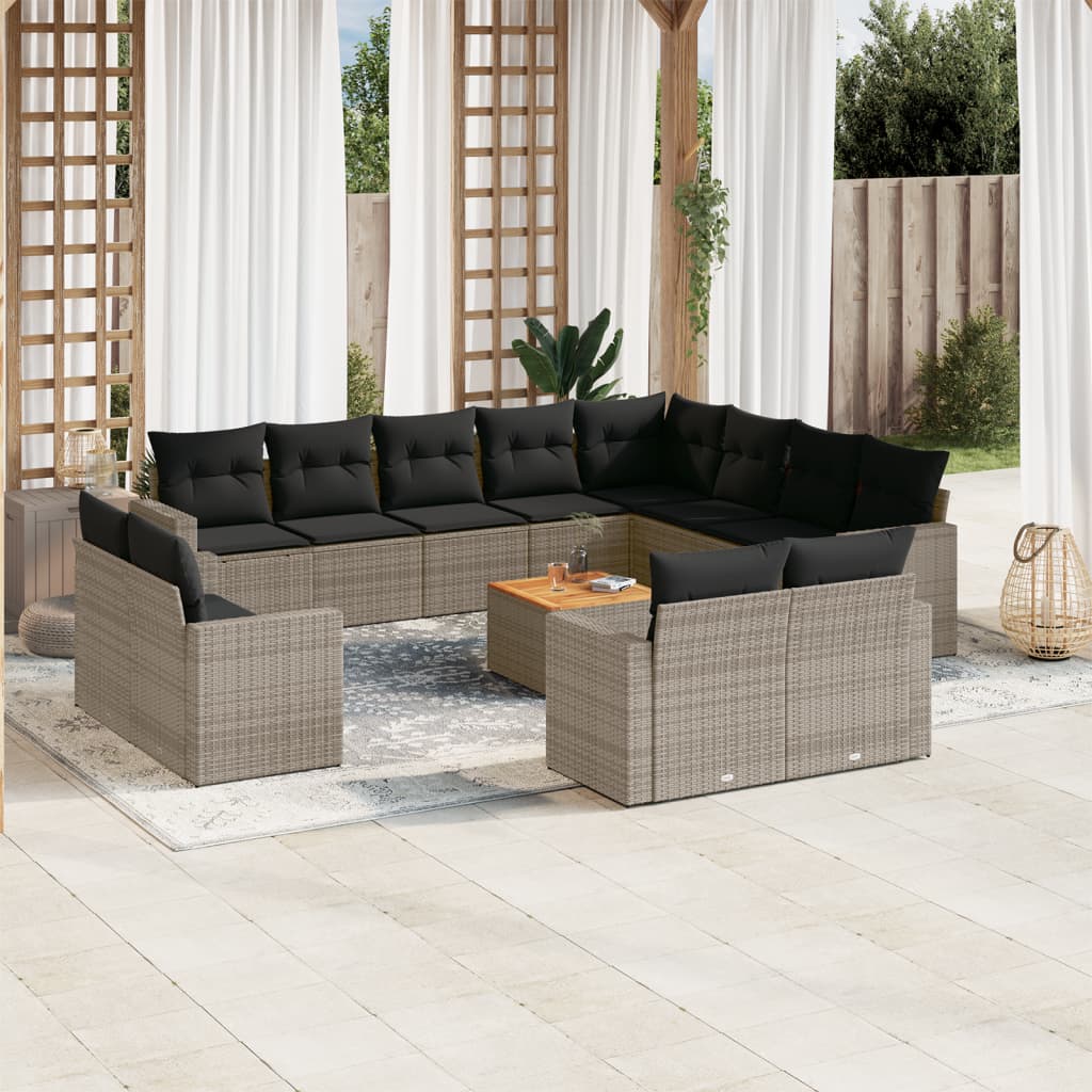 vidaXL Set mobilier de grădină cu perne, 13 piese, gri, poliratan vidaXL Set mobilier de grădină cu perne, 13 piese, gri, poliratan