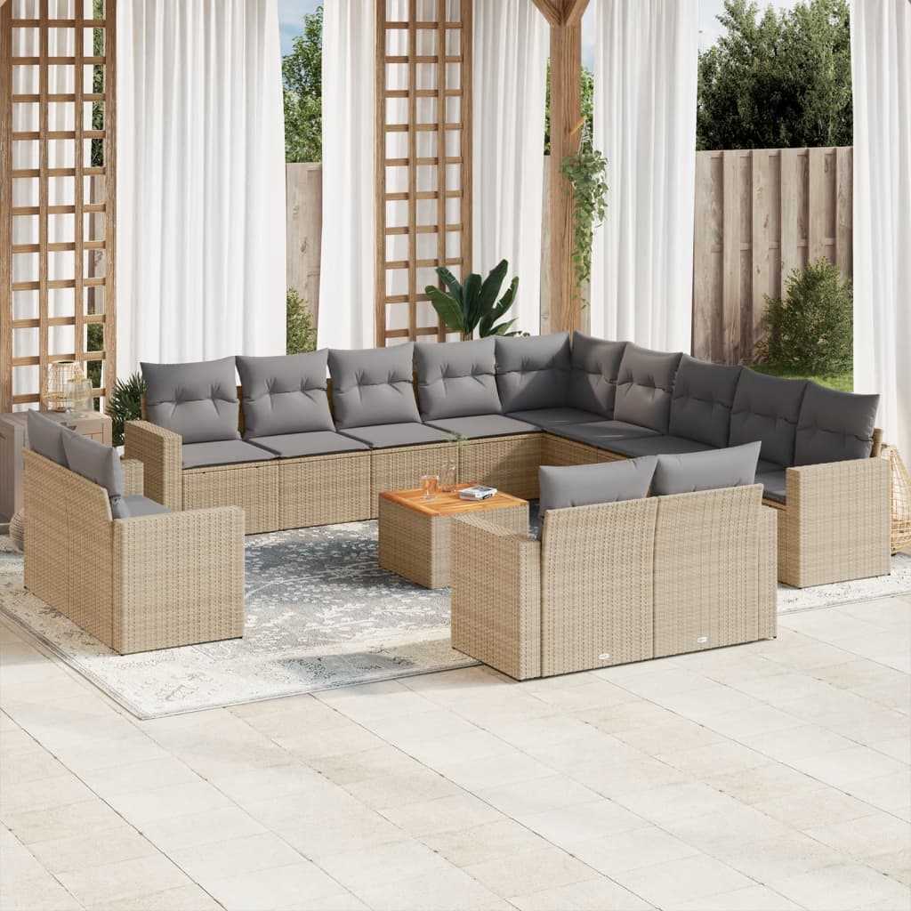 vidaXL Set canapele de grădină, 14 piese, cu perne, bej, poliratan vidaXL Set canapele de grădină, 14 piese, cu perne, bej, poliratan