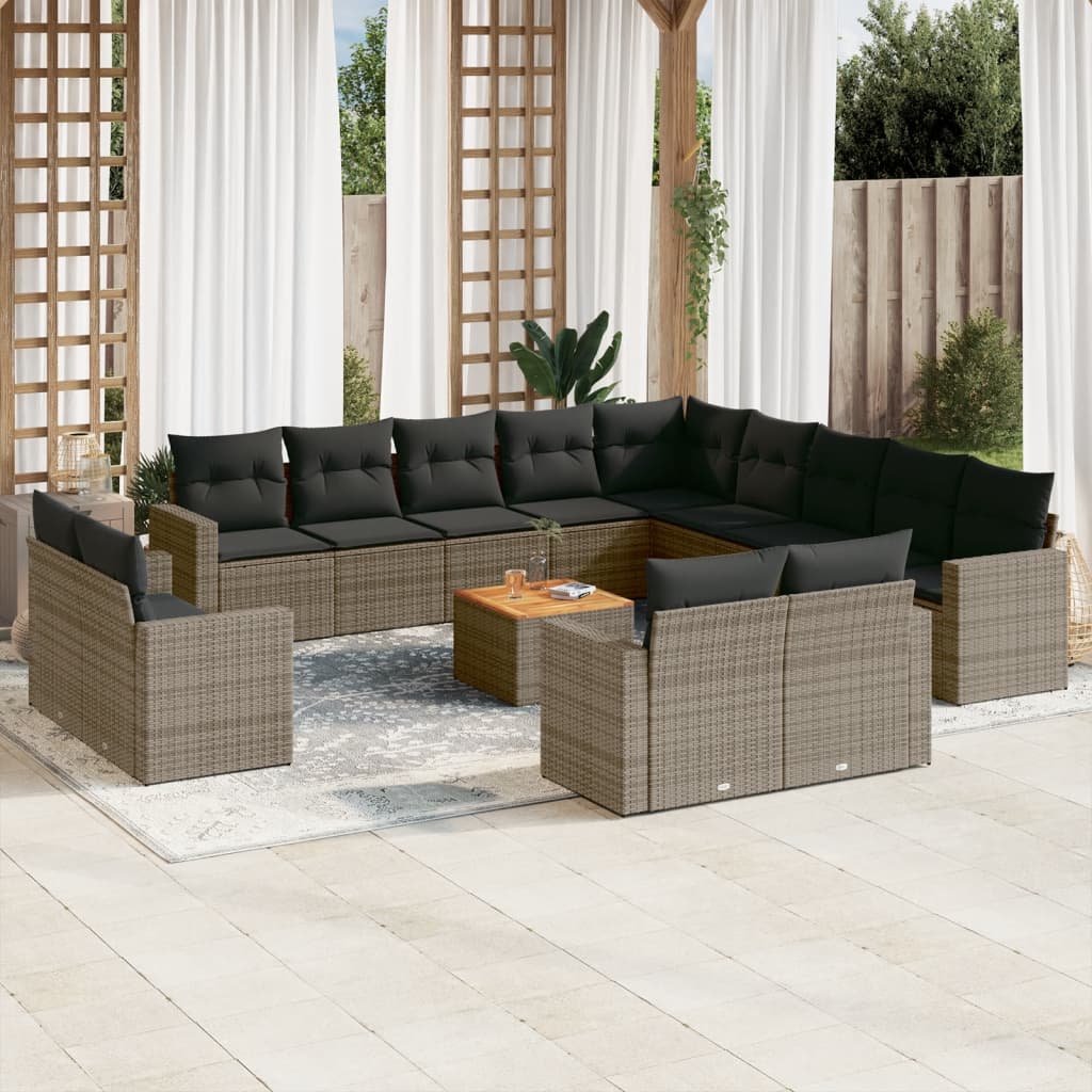 vidaXL Set mobilier de grădină cu perne, 14 piese, gri, poliratan vidaXL Set mobilier de grădină cu perne, 14 piese, gri, poliratan