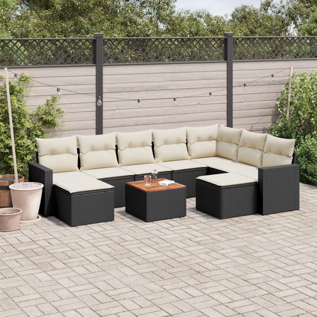 vidaXL Set canapele de grădină cu perne, 10 piese, negru, poliratan vidaXL Set canapele de grădină cu perne, 10 piese, negru, poliratan