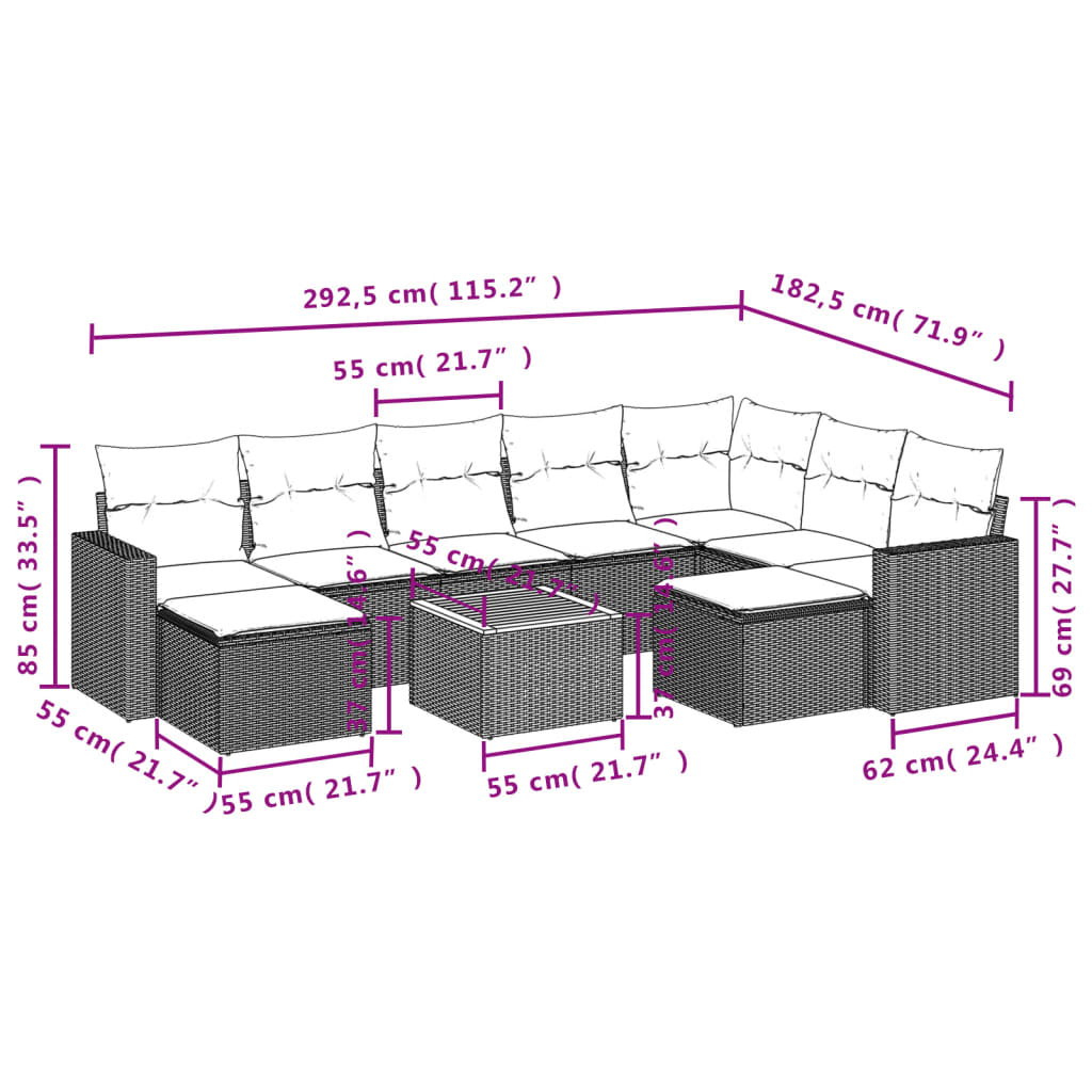 vidaXL Set mobilier de grădină cu perne, 10 piese, gri, poliratan vidaXL Set mobilier de grădină cu perne, 10 piese, gri, poliratan