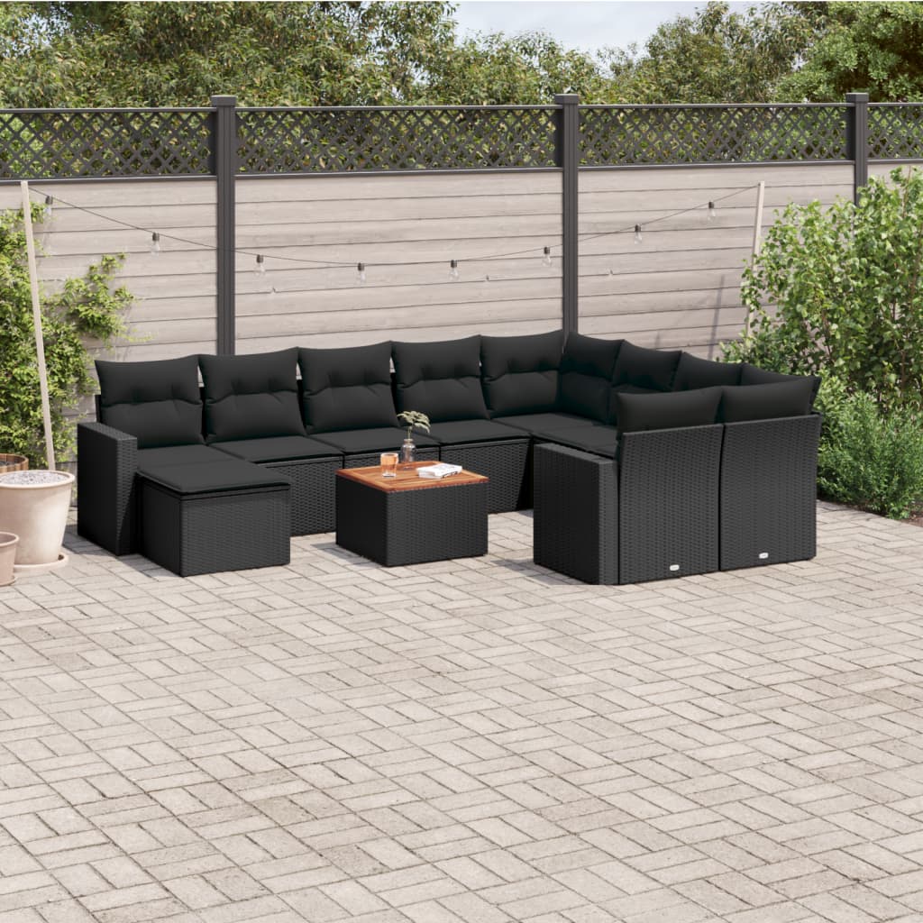vidaXL Set canapele de grădină cu perne, 11 piese, negru, poliratan vidaXL Set canapele de grădină cu perne, 11 piese, negru, poliratan