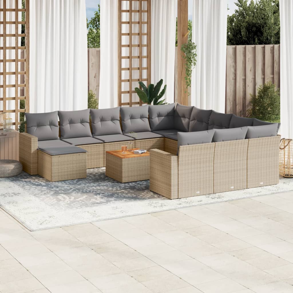 vidaXL Set canapele de grădină, 13 piese, cu perne, bej, poliratan vidaXL Set canapele de grădină, 13 piese, cu perne, bej, poliratan