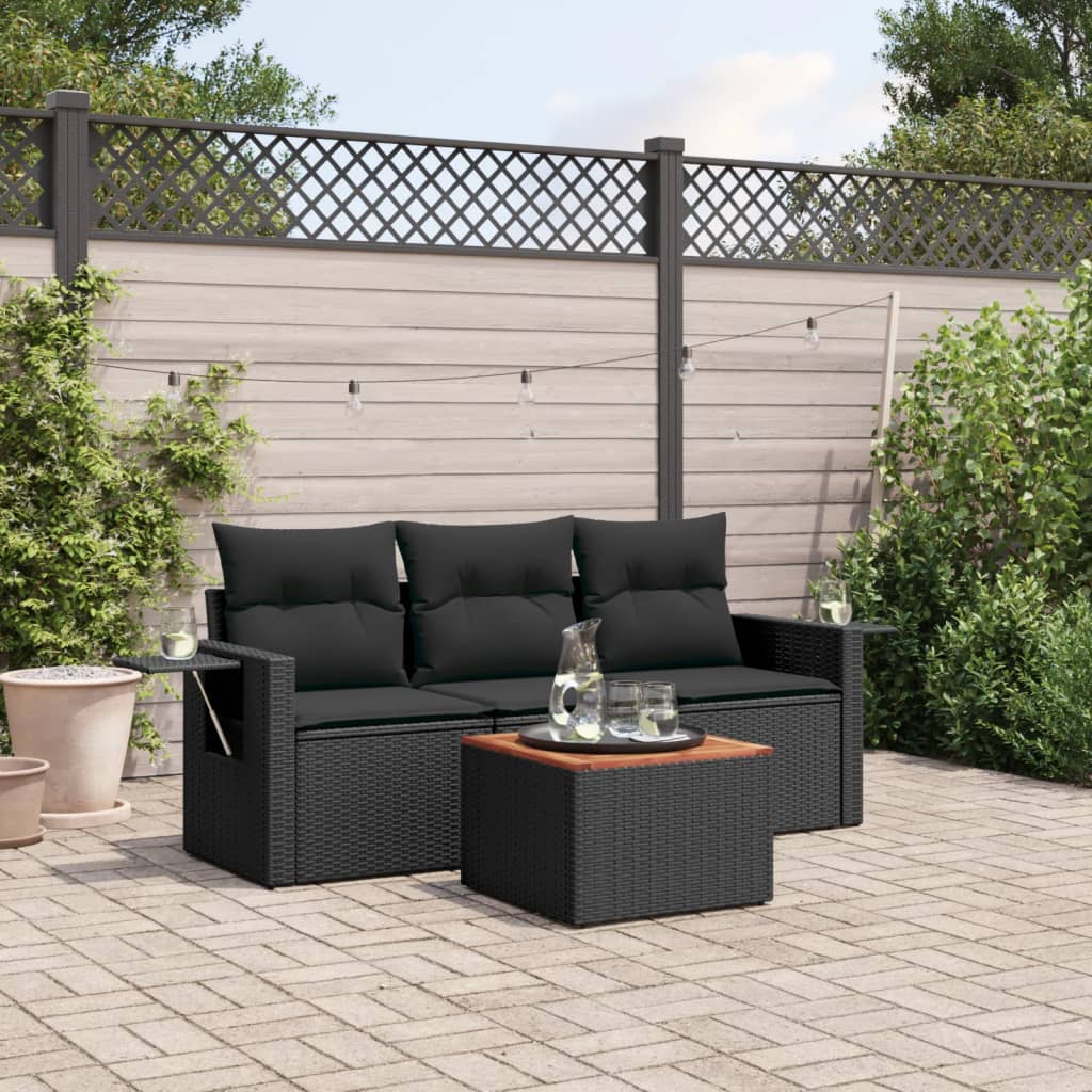 vidaXL Set mobilier de grădină cu perne, 4 piese, negru, poliratan vidaXL Set mobilier de grădină cu perne, 4 piese, negru, poliratan