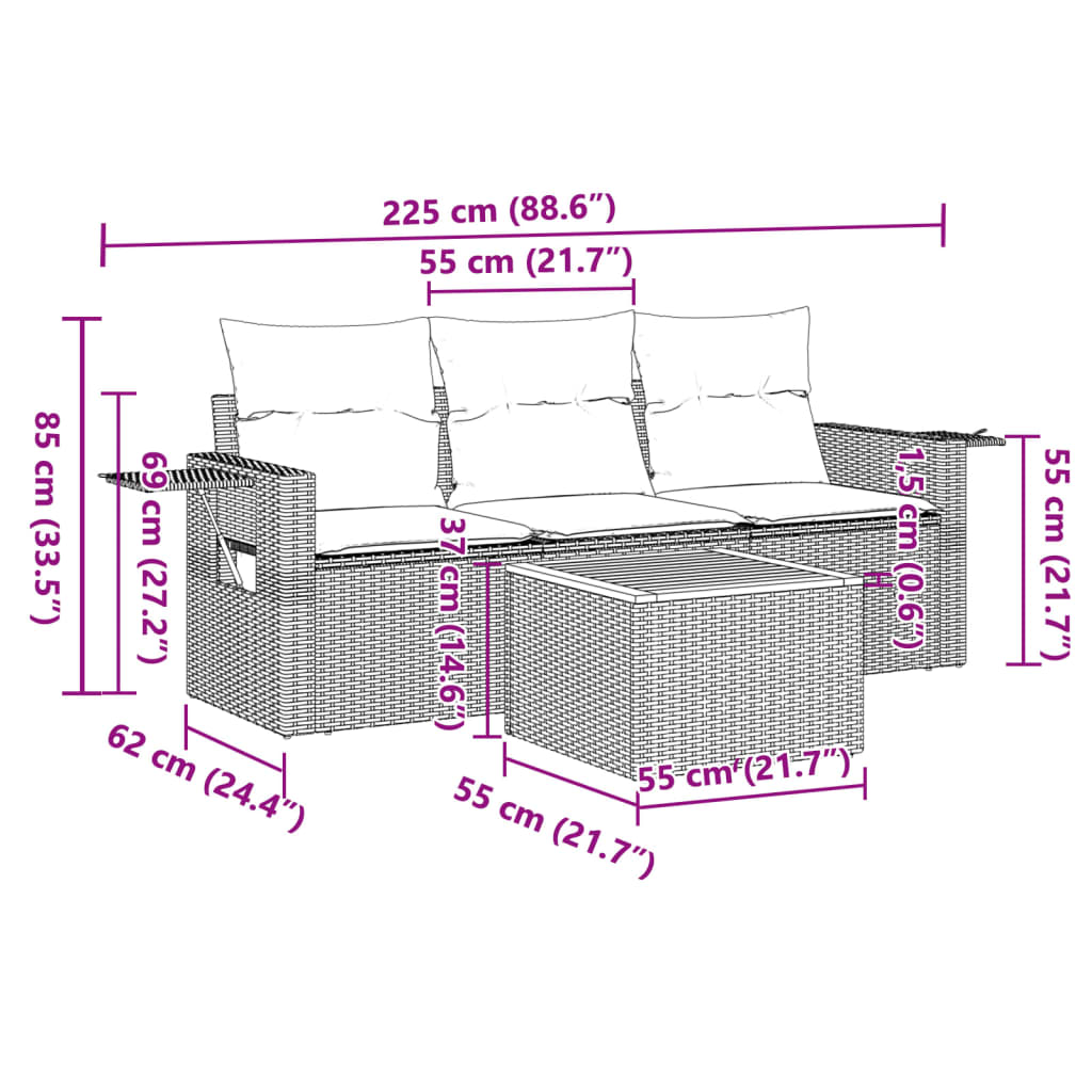 vidaXL Set mobilier de grădină cu perne, 4 piese, negru, poliratan vidaXL Set mobilier de grădină cu perne, 4 piese, negru, poliratan