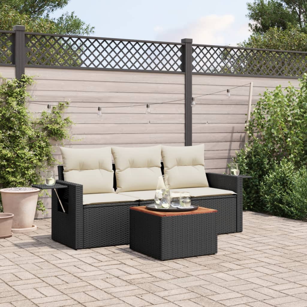 vidaXL Set mobilier de grădină cu perne, 4 piese, negru, poliratan vidaXL Set mobilier de grădină cu perne, 4 piese, negru, poliratan