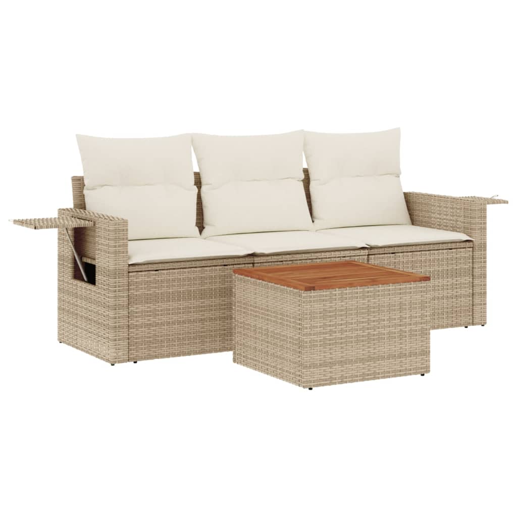 vidaXL Set canapele de grădină, 4 piese, cu perne, bej, poliratan vidaXL Set canapele de grădină, 4 piese, cu perne, bej, poliratan
