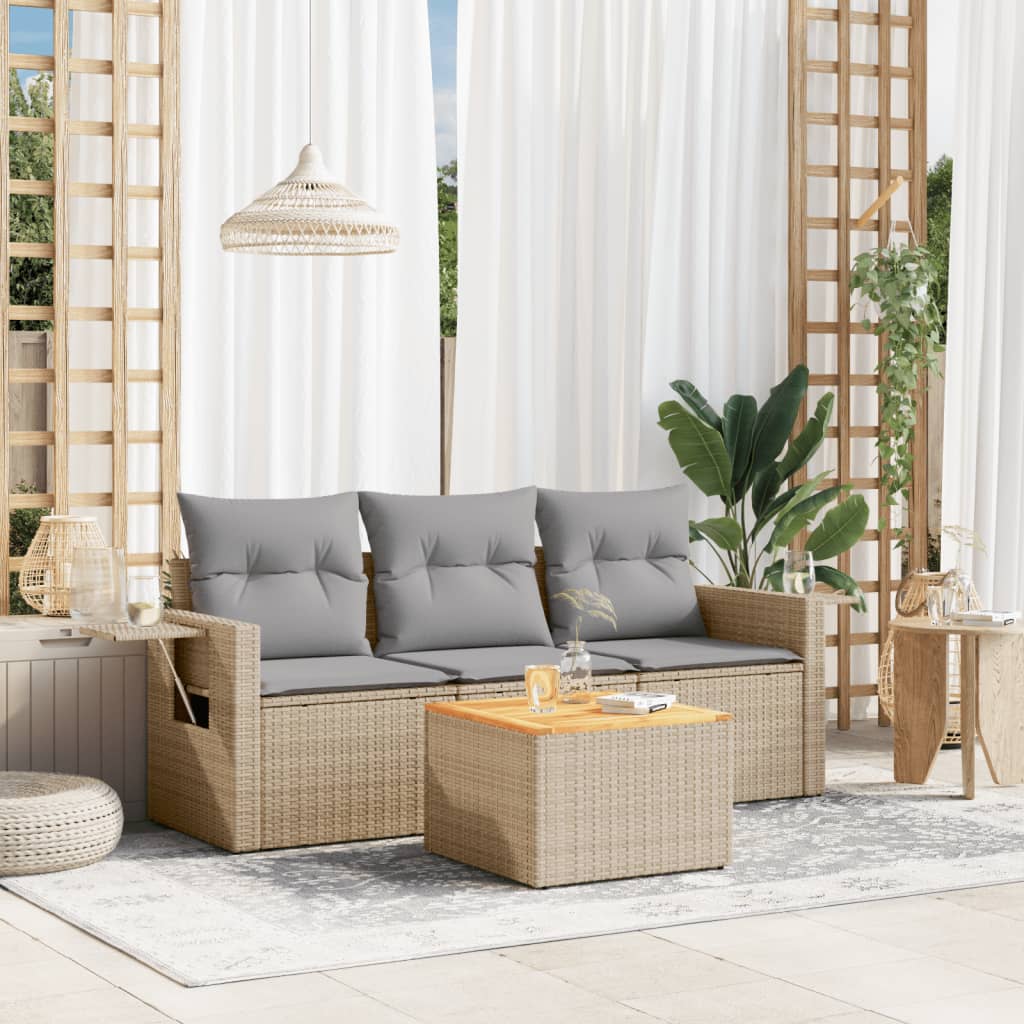 vidaXL Set canapele de grădină, 4 piese, cu perne, bej, poliratan vidaXL Set canapele de grădină, 4 piese, cu perne, bej, poliratan