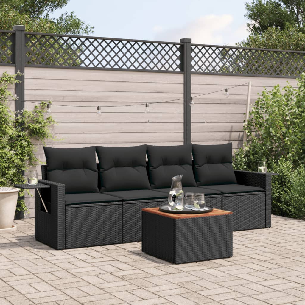 vidaXL Set mobilier de grădină cu perne, 5 piese, negru, poliratan vidaXL Set mobilier de grădină cu perne, 5 piese, negru, poliratan