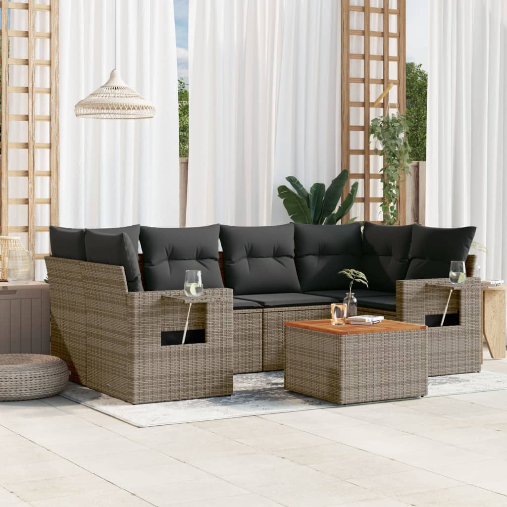 vidaXL Set canapele de grădină, 7 piese, cu perne, gri, poliratan vidaXL Set canapele de grădină, 7 piese, cu perne, gri, poliratan