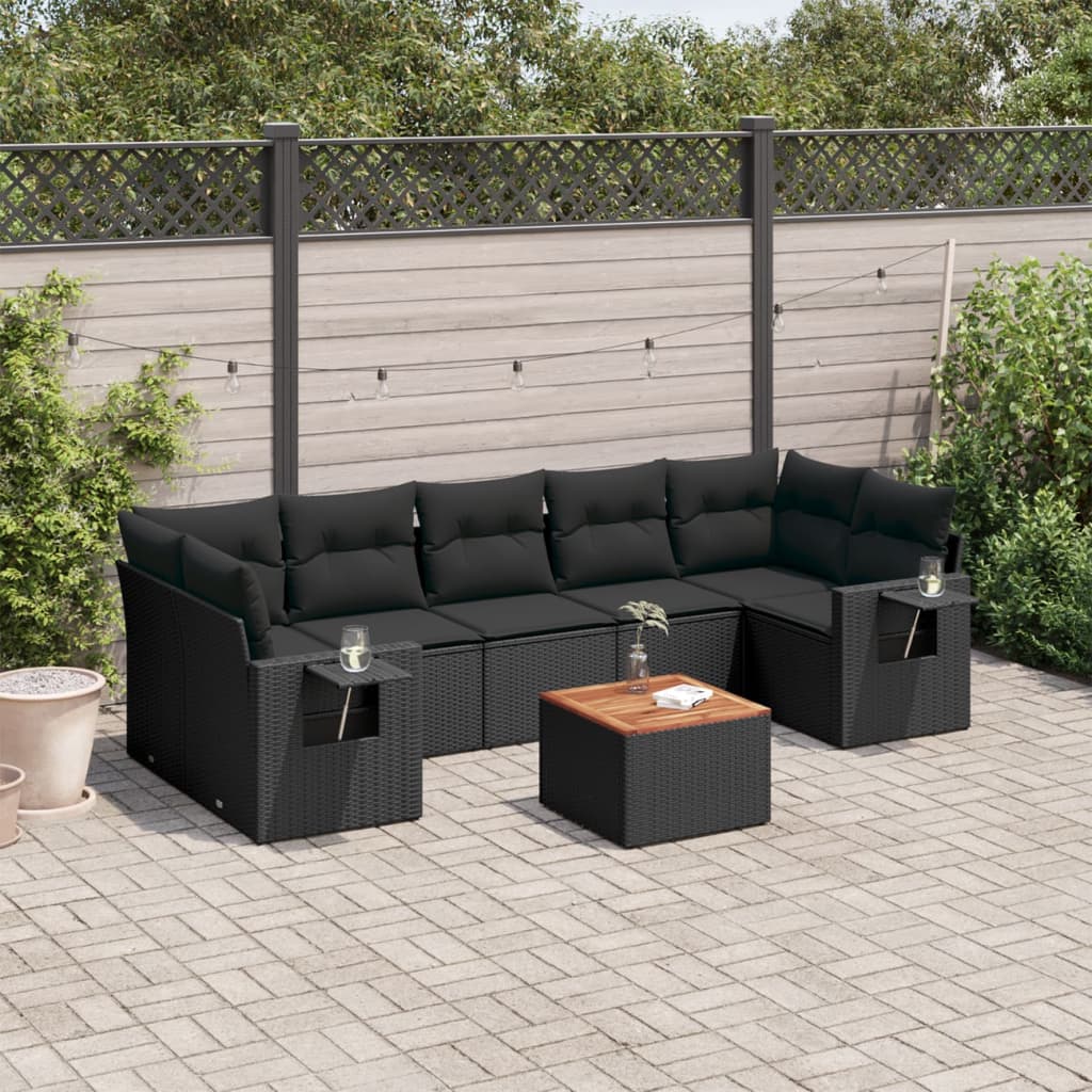 vidaXL Set mobilier de grădină cu perne, 8 piese, negru, poliratan vidaXL Set mobilier de grădină cu perne, 8 piese, negru, poliratan