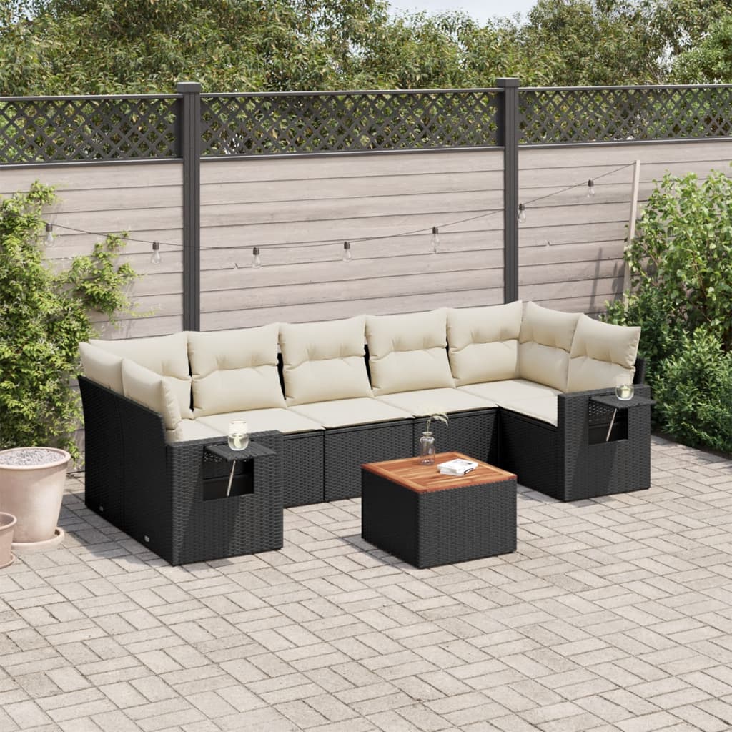 vidaXL Set mobilier de grădină cu perne, 8 piese, negru, poliratan vidaXL Set mobilier de grădină cu perne, 8 piese, negru, poliratan