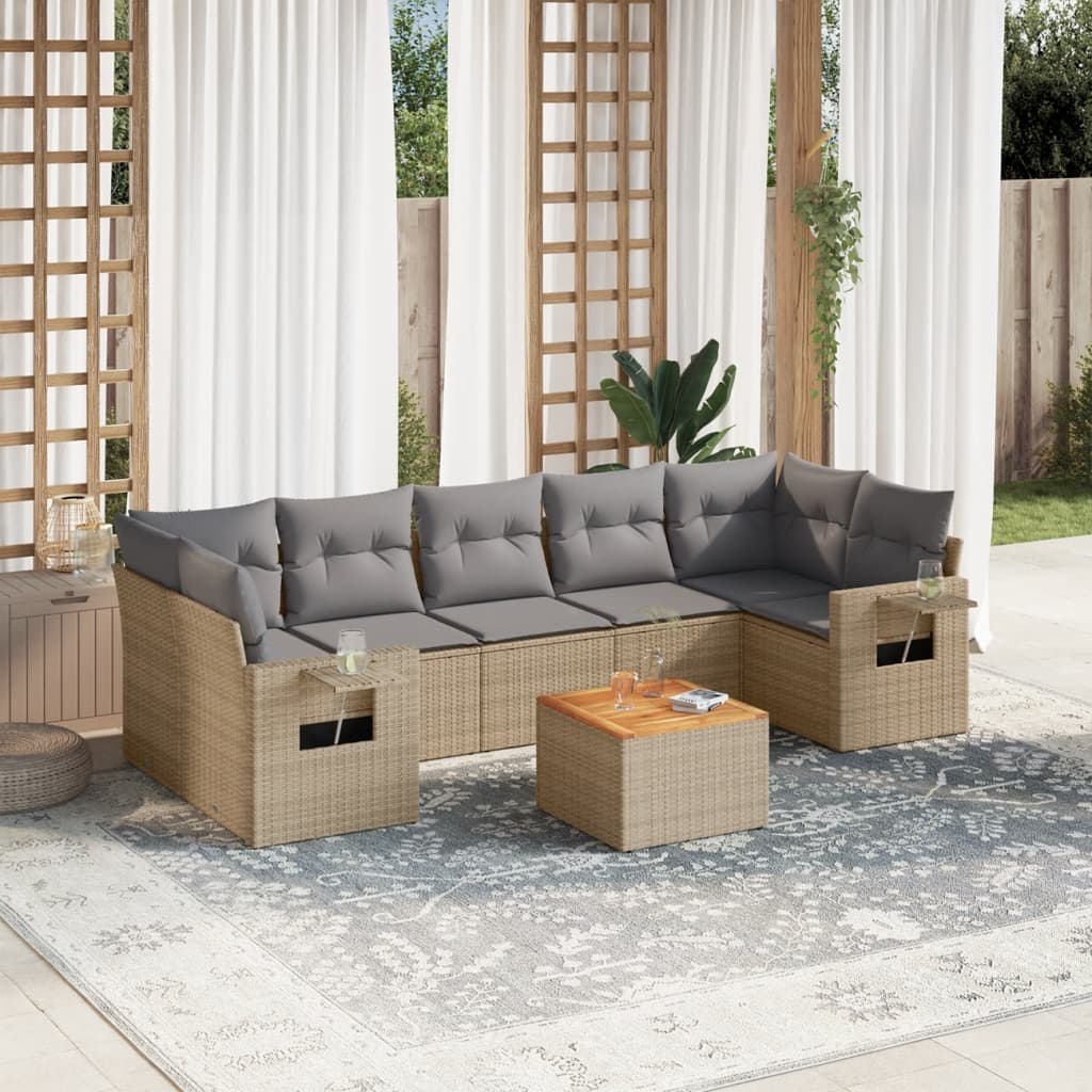vidaXL Set canapele de grădină, 8 piese, cu perne, bej, poliratan vidaXL Set canapele de grădină, 8 piese, cu perne, bej, poliratan
