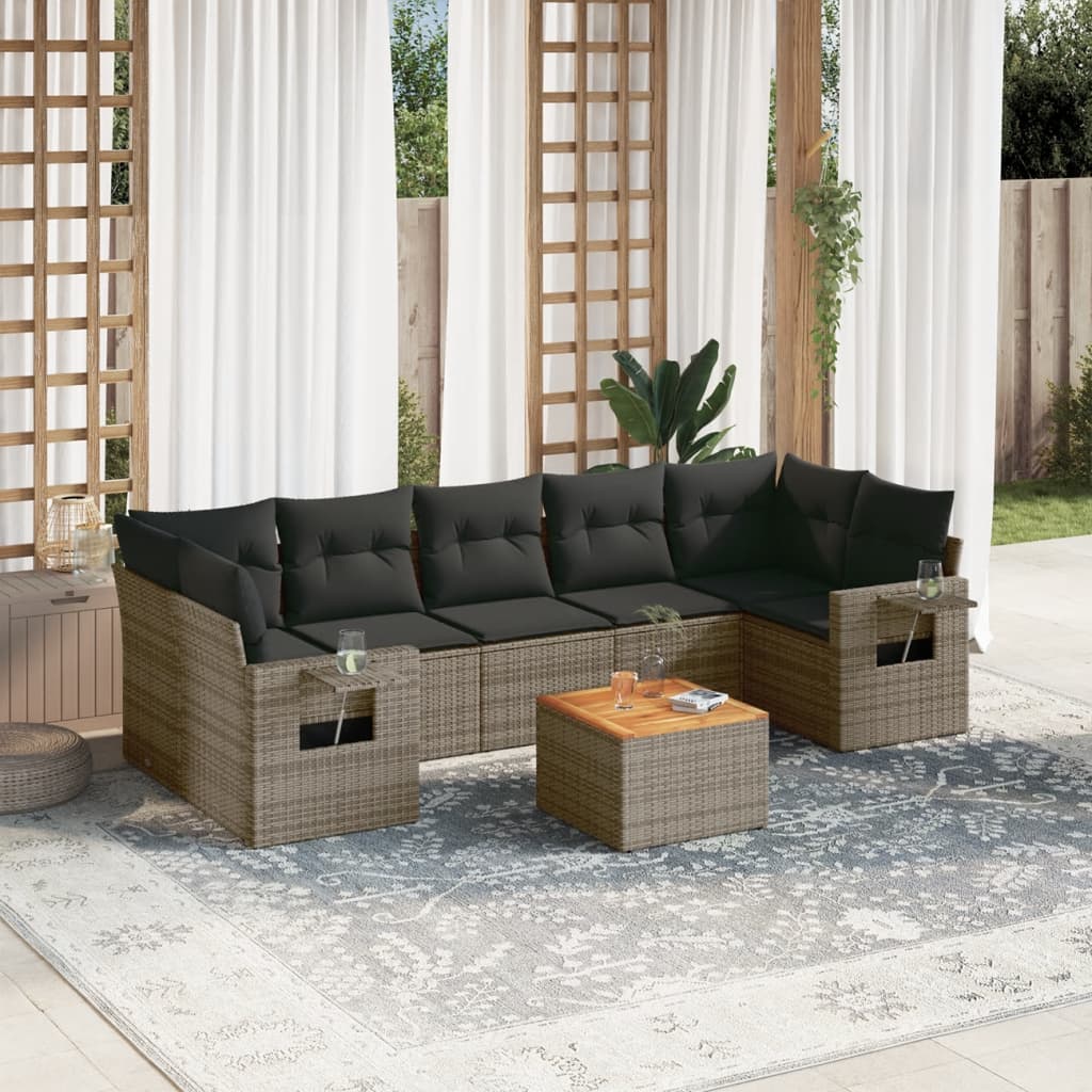 vidaXL Set canapele de grădină cu perne, 8 piese, gri, poliratan vidaXL Set canapele de grădină cu perne, 8 piese, gri, poliratan