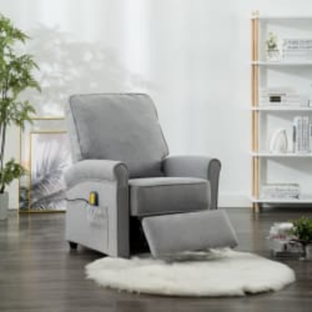 vidaXL Fotoliu de masaj, gri deschis, material textil vidaXL Fotoliu de masaj, gri deschis, material textil