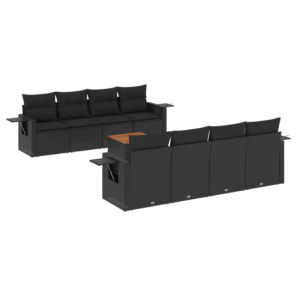 vidaXL Set mobilier de grădină cu perne, 9 piese, negru, poliratan vidaXL Set mobilier de grădină cu perne, 9 piese, negru, poliratan