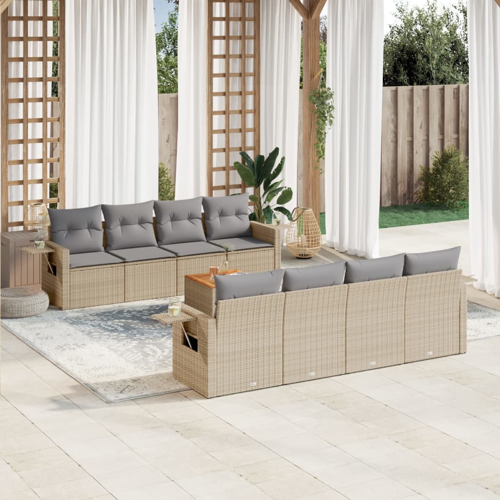 vidaXL Set canapele de grădină, 9 piese, cu perne, bej, poliratan