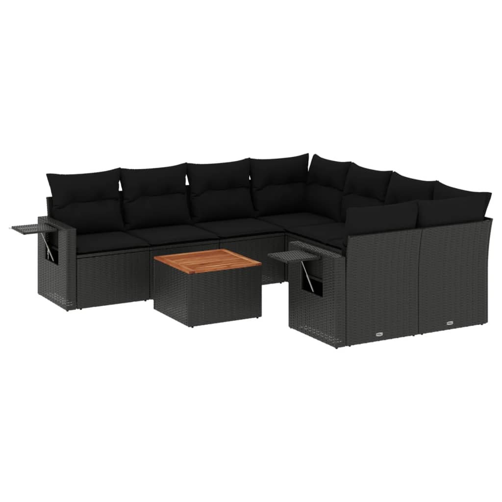 vidaXL Set mobilier de grădină cu perne, 9 piese, negru, poliratan vidaXL Set mobilier de grădină cu perne, 9 piese, negru, poliratan