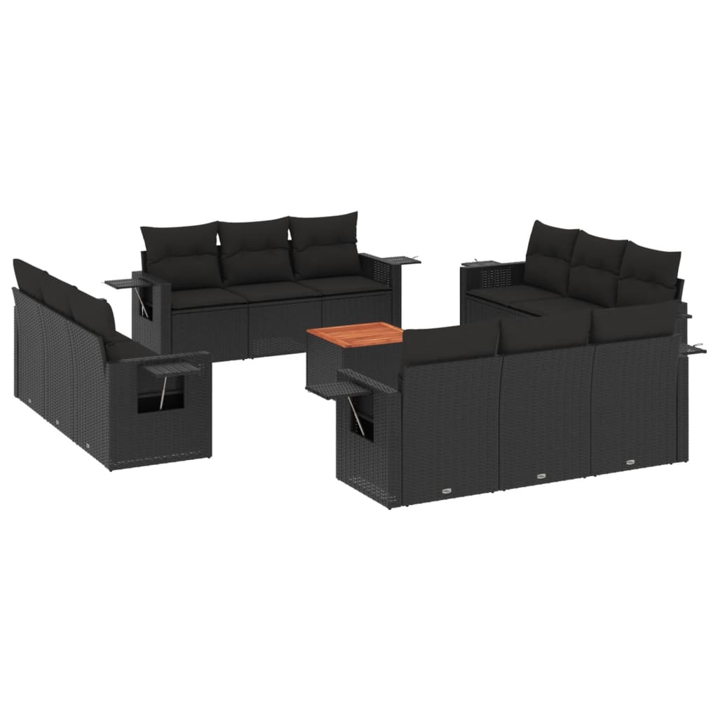 vidaXL Set mobilier de grădină cu perne, 13 piese, negru, poliratan vidaXL Set mobilier de grădină cu perne, 13 piese, negru, poliratan